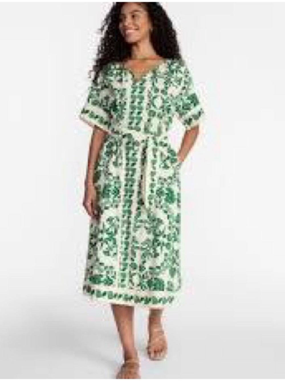 Relax 

Time and Tru Women’s Border Print Linen Blend Midi Dress, Sz Large - Picture 2 of 5
